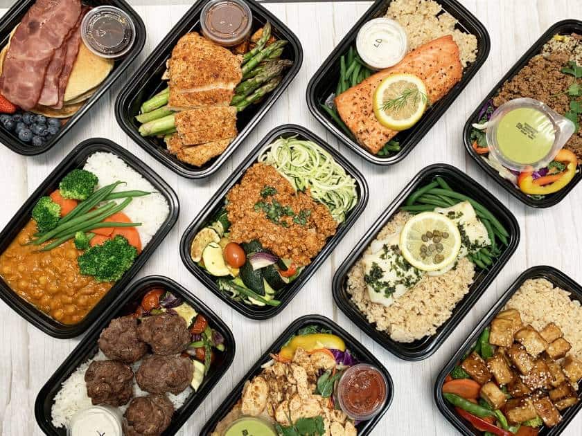 Meal prep containers with healthy food
